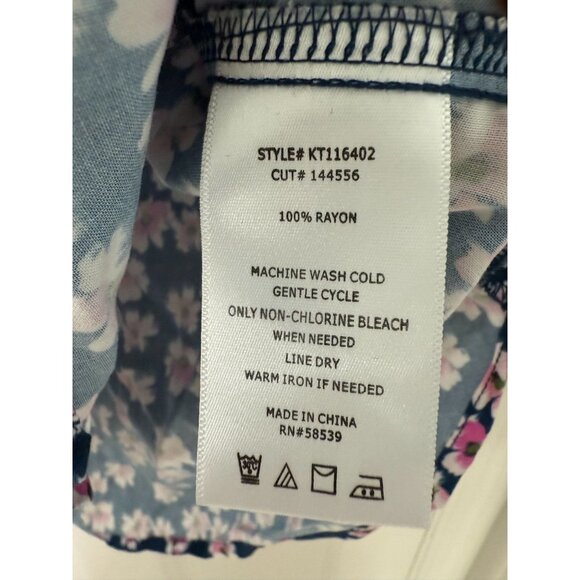 Kut From The Kloth Women's Navy Blue Vibrant Pink Floral Blouse Size M - Picture 9 of 11
